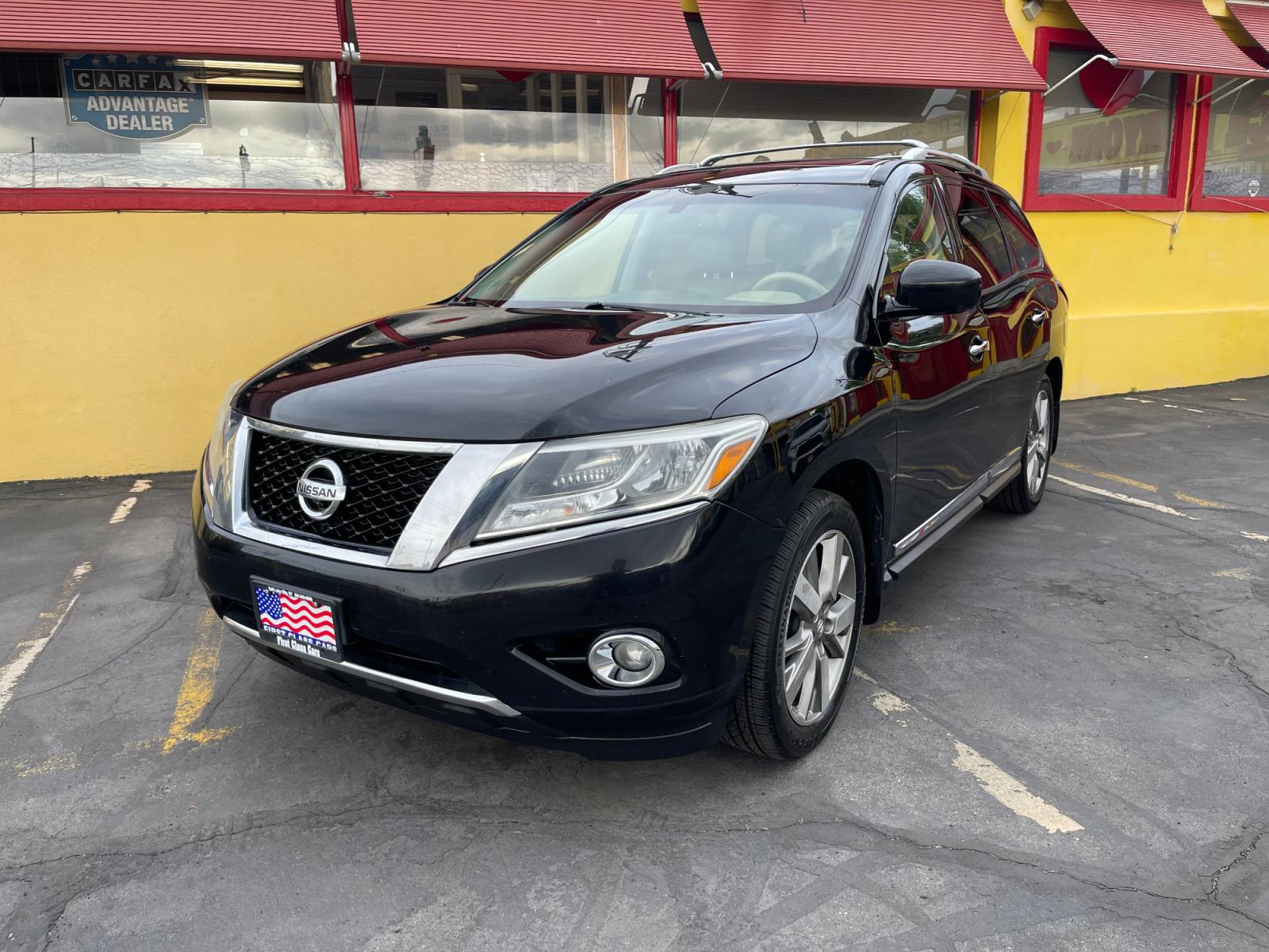 2014 Black /Tan Nissan Pathfinder Platinum (5N1AR2MM1EC) with an 3.5 Liter V6 engine, Automatic transmission, located at 801 South State Street, Salt Lake City, UT, 84111, (801) 328-0098, 40.751953, -111.888206 - Features: 20 Inch Plus Wheels, Power Hatch/Deck Lid, 4WD/AWD, Premium Package, A/C Seat(s), Rear Air Conditioning, Alloy Wheels, Rear Entertainment System, BOSE Sound System, Rear Seat Heaters, Bluetooth Technology, Rear View Camera, Fold-Away Third Row, Remote Start, Front Seat Heaters, Satellite R - Photo #2